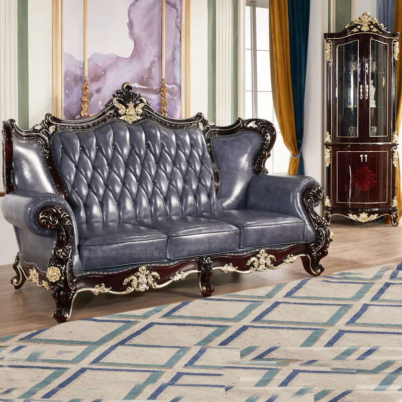 Европейская двухсторонняя резная кожаная вилла из цельного дерева для гостиной, первый слой воловьей кожи, большая кожа