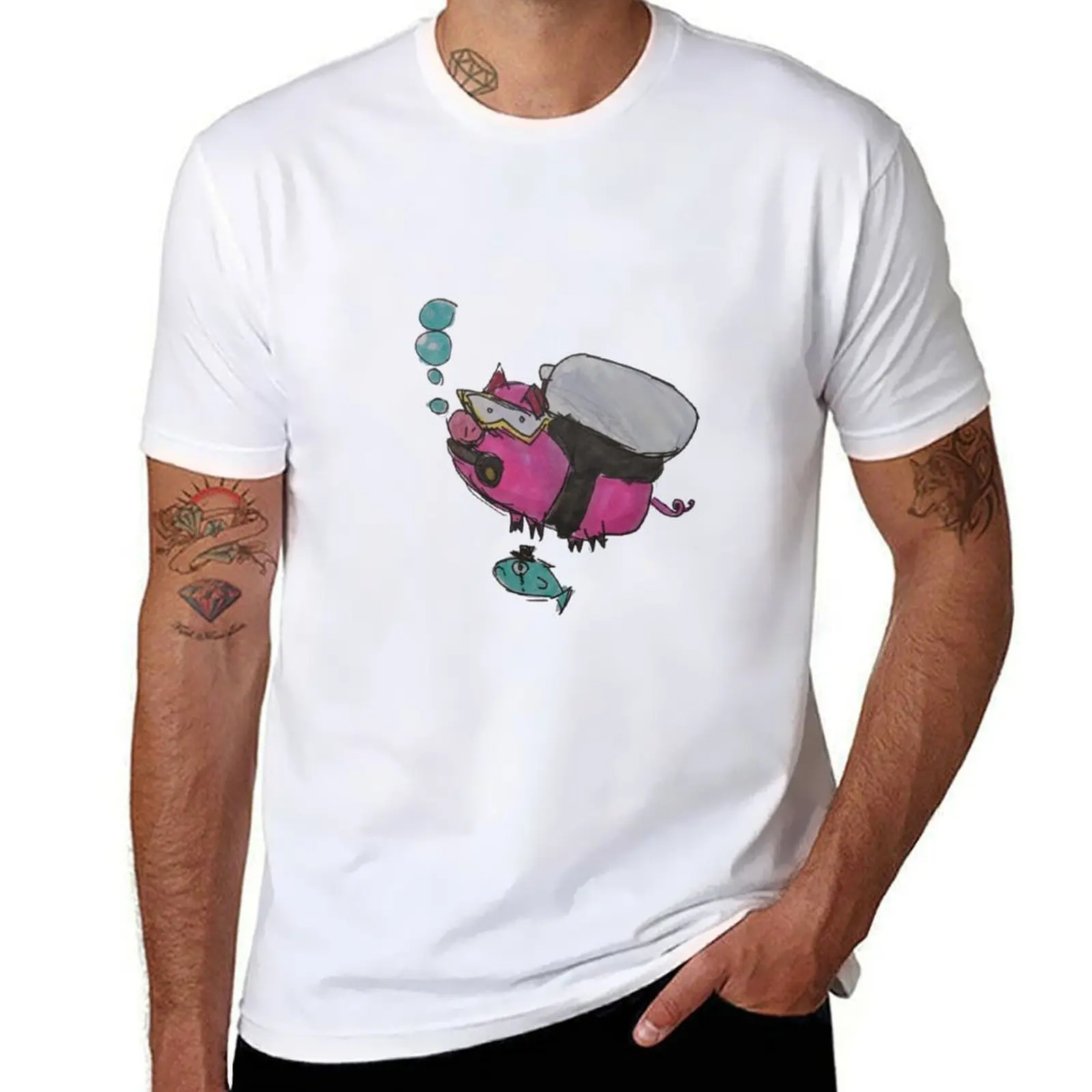 

scuba pig T-Shirt man t shirt cotton funny t shirts man t shirts for man cotton T-shirt
