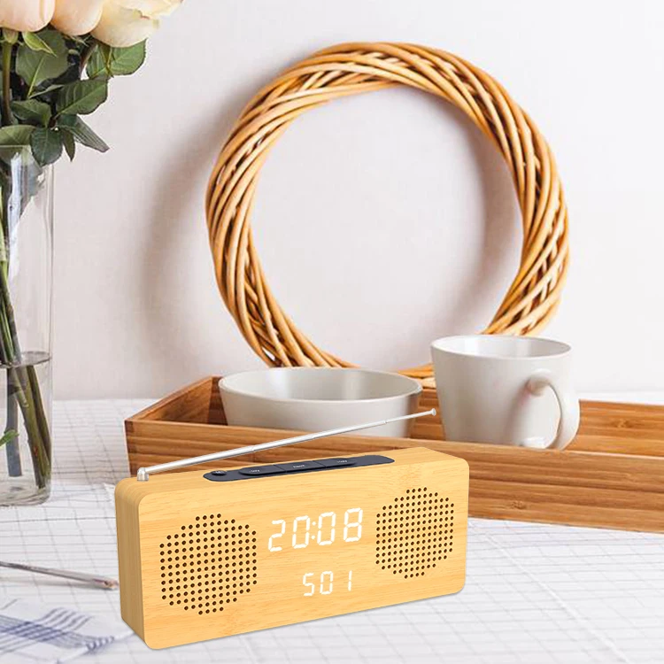 

OEM Portable Wooden LED Screen Digital FM Clock Radio With Temperature