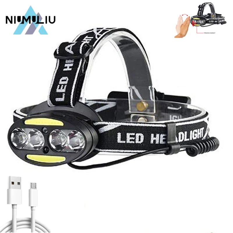 

F2 Inductive Motion Sensor Head Lamp ultra powerful led headlamp 4T6 2COB LED Headlight Torch Outdoor Flashlight Camping Fishing