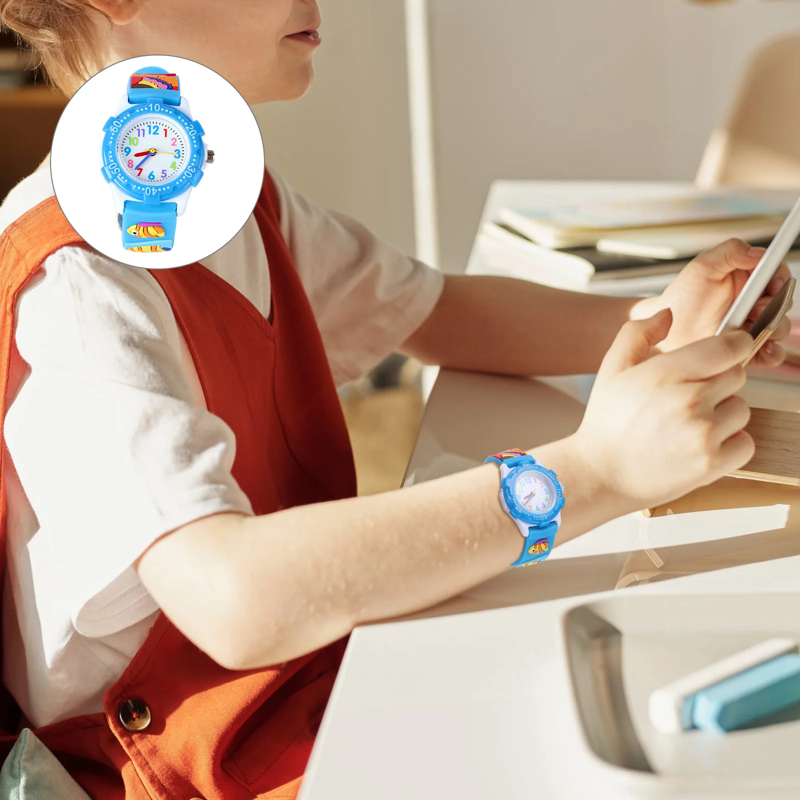 1pc Watch Blue 3D Ocean Animal Pattern Strap Light Design For Time Learning Wrist Decoration Adorable Watch