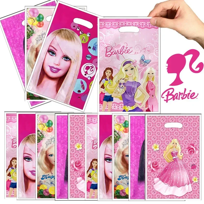 Barbie Gifts Bags Party Decor Kids Favors Barbi Princess Theme 10pcs/lot Plastic Loot Bags Happy Birthday Decorations Gifts Bags