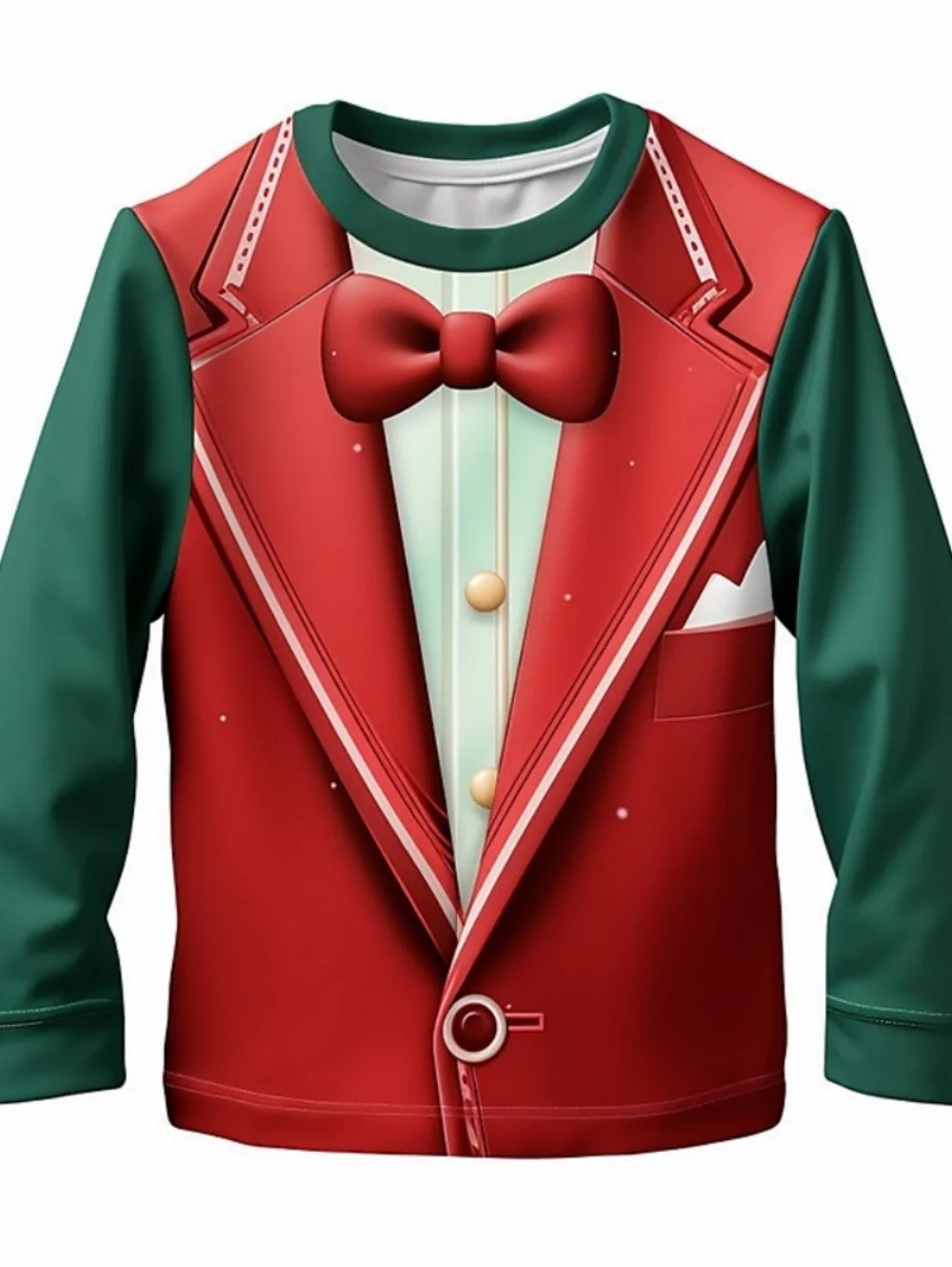T-Shirt for Boys Tuxedo Print Boy Child T-Shirt Funny Fake Suit Tops Casual Long Sleeve Tee Christmas Gifts 3-10Y Kids Clothing