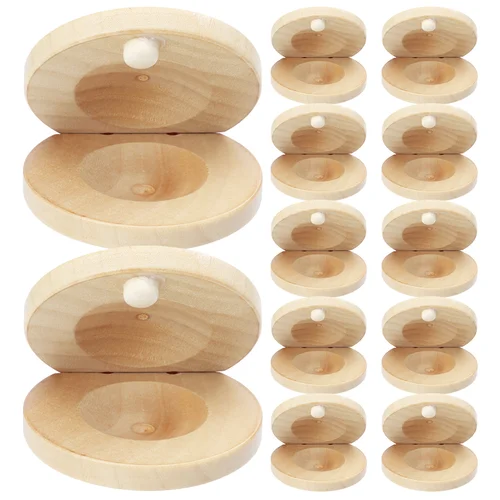 12 Uds castañuelas de madera instrumentos musicales niños ritmo castañuela pequeña castañuelas de madera para dedos percusión infantil duradero Natural