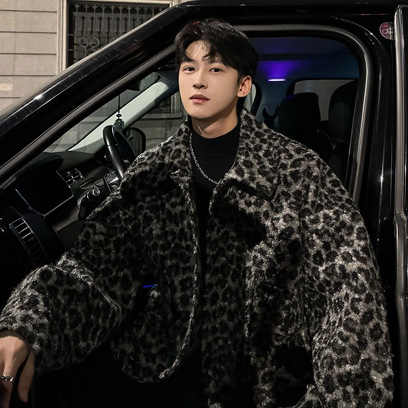 

Зимнее утепленное мужское пальто с леопардовым принтом, повседневное, стильное, теплое, из полиэфирного волокна, с длинными рукавами, в американском стиле