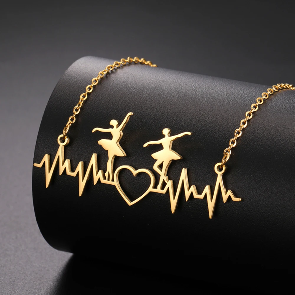 My Shape Ballet Dancer Pendant Necklaces Women Ballerina Dancing Girl Charms Choker Chain Artist Sports Stainless Steel Jewelry