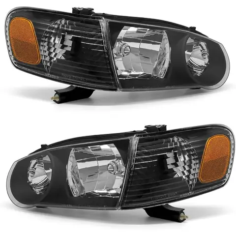 Compatible with 2001 2002  Corolla Headlight Assembly Headlamps Replacement Featuring Black Housing and Amber Reflector for Dri
