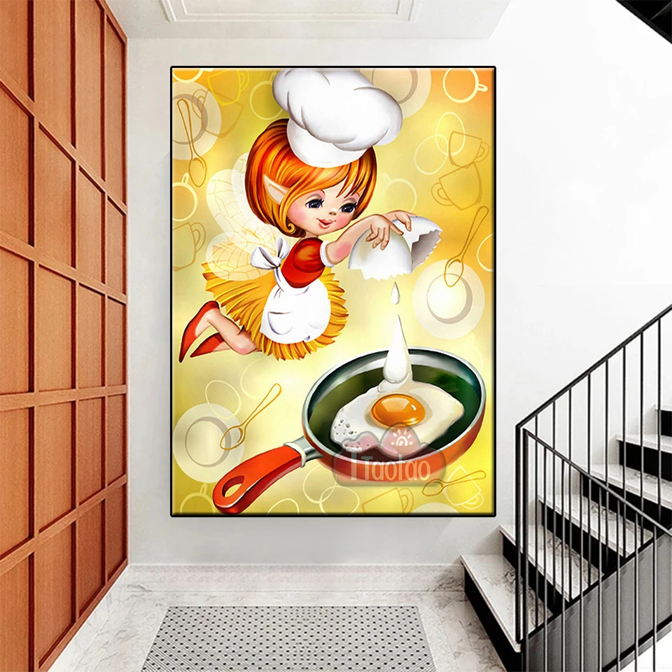 Full Square Round Mosaic Diamond Painting Cartoon Little Chef Cross Stitch 5D Embroidery Kitchen Picture Handmade DIY Wall Decor