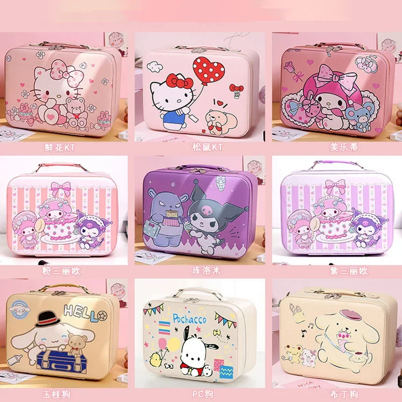 

2024 New Sanrio Kuromi Melody Hello Kitty Cinnamoroll Makeup Bag Large Capacity Portable Cute Cartoon Makeup Box Storage Box