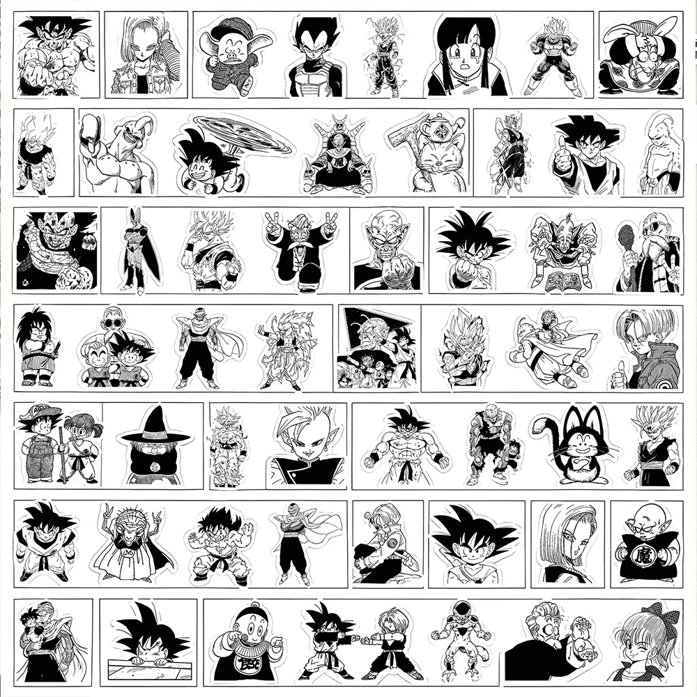 10/50/100 Stück Son Goku Anime Dragon Ball Aufkleber Schwarz Weiß Manga-Sticker für Gepäck Laptop Handy Coole Cartoon Super Saiyan Aufkleber – Detail 2