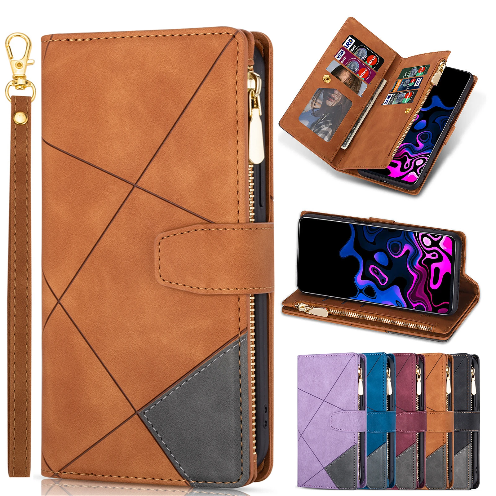 Leather Flip Wallet Case For Samsung S24 Ultra S23 S22 S21 S20 FE S10 S9 S8 Plus Galaxy Note 20 10 9 Card Solt Phone Bag Cover