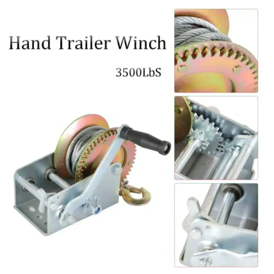 1 قطعة ونش اليد 3500LBS قارب ونش كابل كرنك ونش الثقيلة اليد ونش مع 33 قدم أسلاك الفولاذ ATV قارب مقطورة البحرية #4