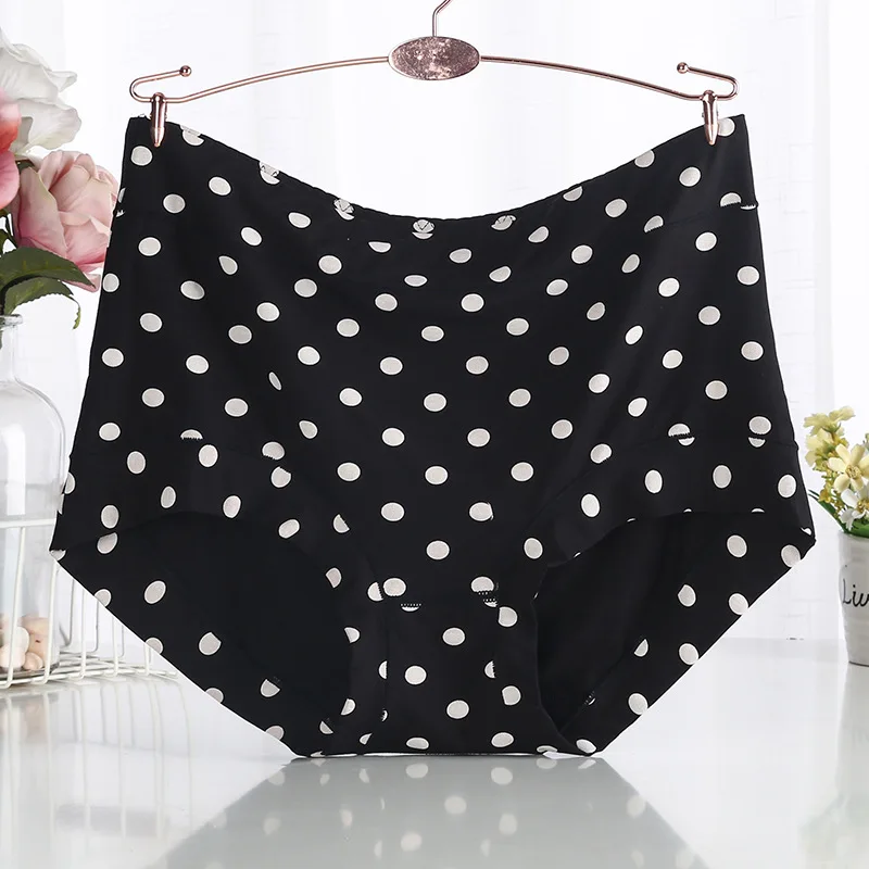 3Pcs/lot Panties for Women Modal Soft Seamless High Waisted Dot Print Wide Leg Hem Underpants Plus Size 7XL Lady\'s Underwears