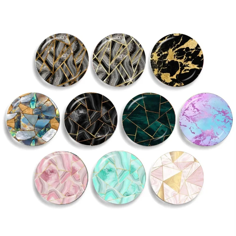Schwarzes geometrisches Muster, 10 Stück, 12 mm/16 mm/18 mm/20 mm/25 mm/30 mm, rund, Foto-Glas-Cabochon, Demo, mit flacher Rückseite ﻿