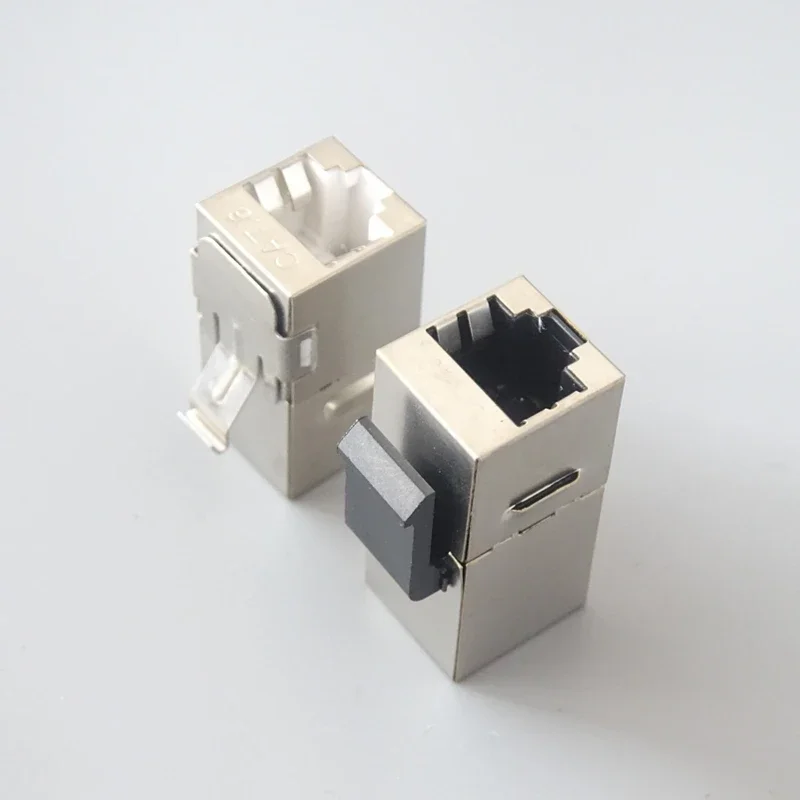 10 Ethernet LAN CAT6 trapezoidal shielded connectors, RJ45 female to female plug-in coupler sockets, short and long versions