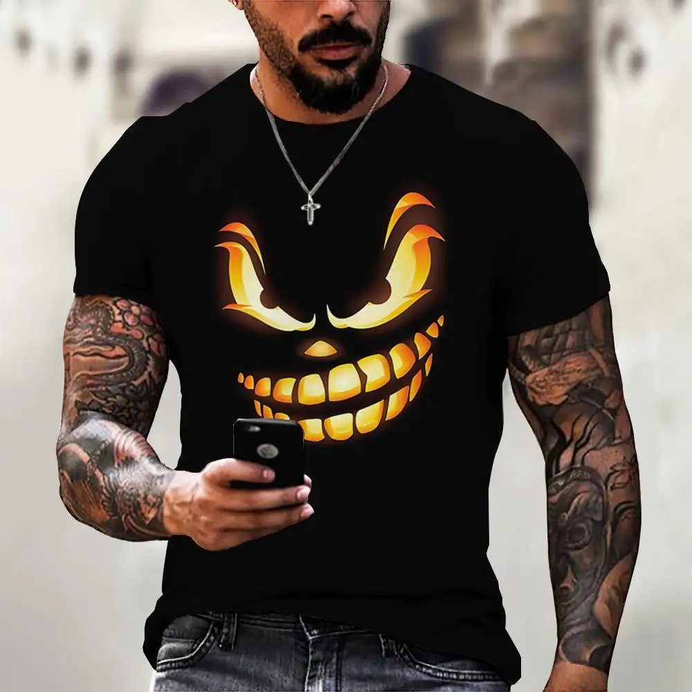 T-shirt gráfica do diabo masculina, manga curta, t-shirt solta, tops grandes, streetwear casual, roupa de verão, novo