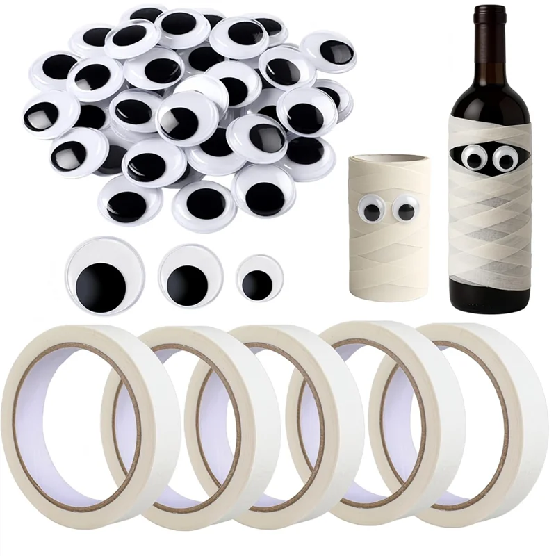 

Mar.5 Rolls Halloween Masking Tape Decoration And 300 Pcs Black Wiggle-Googly Eyes Self Adhesive 6Mm 12Mm 20Mm For DIY Craft