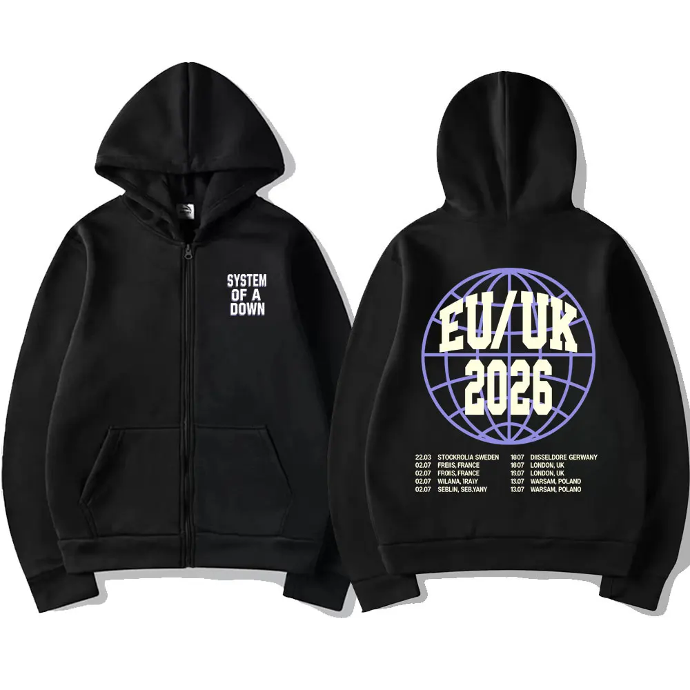 System of A Down Tour 2026 Zipper Hoodie Men Women Rock Oversized Zip Up Jacket Men's 90s Alternative Metal Zip Up Sweatshirt