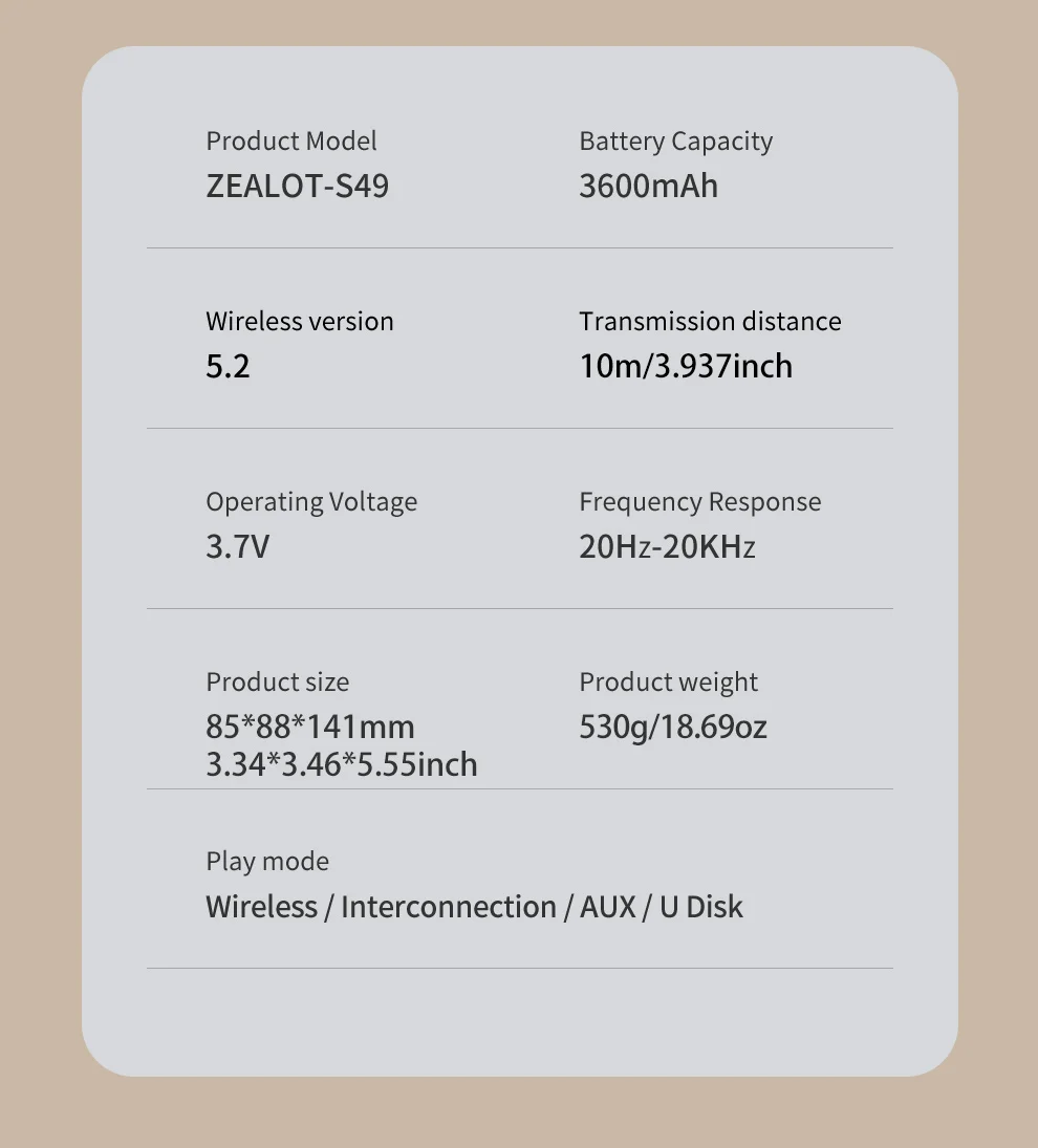ZEALOT-S49 Tragbarer Bluetooth-Lautsprecher 360° Stereo-Sound 20W IPX6 Wasserdicht Kabelloser Bluetooth 5.2 Outdoor-Lautsprecher – Detail 2