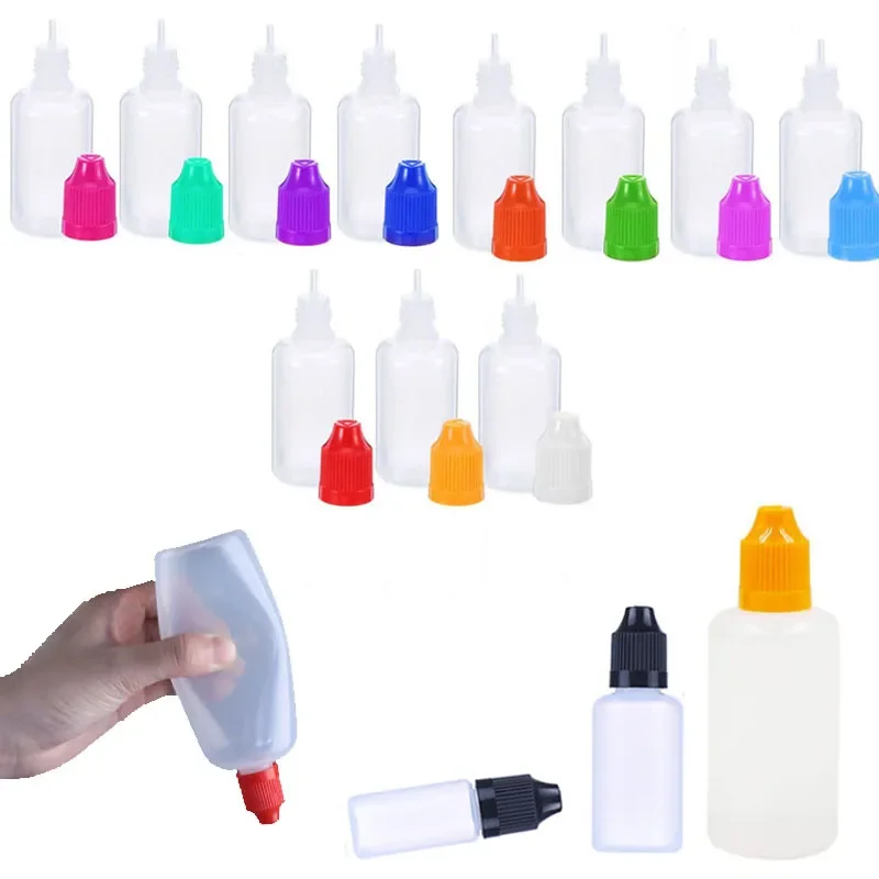 50Pcs 3/5/10/15/20/30/50/100/120ml Empty Plastic Squeezable Dropper Bottles E Liquid Eye Vape Drop Bottle Containers  w/ Funnels