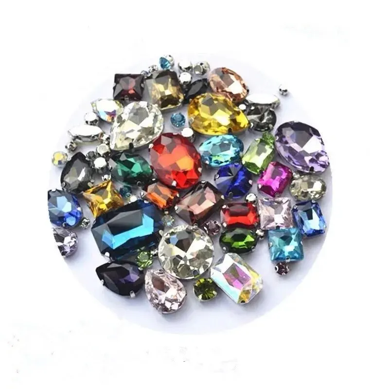 50pcs Strass Mix Size and Shapes Colors Fancy Crystal Glass Rhinestones With Silver and Glod Setting for Garment Craft Shoes