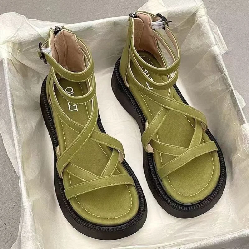 

Thick Heel Women Sandals Women's New Hollow Open Toe Shoes Fashion Casual Sandals Female Designer Flat Roman Shoes Summer 2024