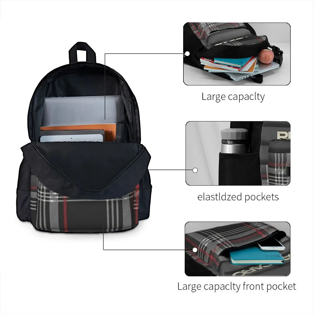 Tartan Plaid Recaros Student Backpack School Bag Hiking Travel Daypack for Boys Girls Fashion Bookbag Shoulder Bags view 2