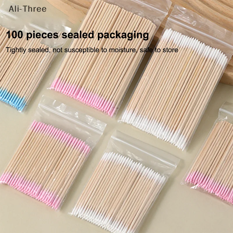 100pcs Micro Wood Cotton Swab Eyelash Extension Tools Tatoo Microblading Cleaning Wooden Sticks Cosmetic Cotton Brush Buds Tip