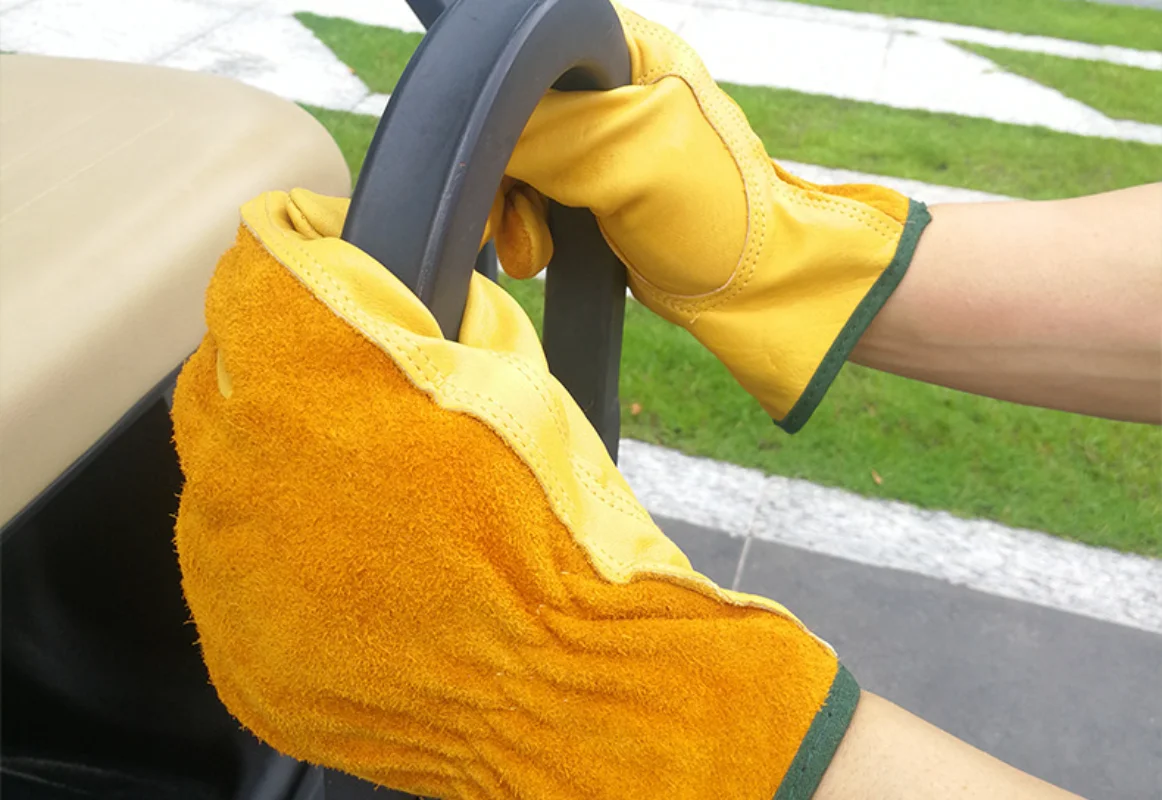 Cowhide Work Gloves, Horticultural Welders' Protective and Wear-resistant Labor Protection Gloves