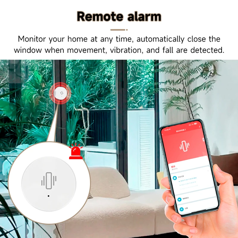 Sensor de vibración para el hogar, dispositivo de seguridad para el hogar, con Control por aplicación