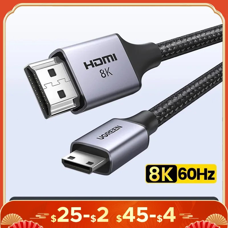 UGREEN Mini HDMI-Compatible to HD Cable 8K/60Hz for Raspberry Pi Zero Graphics Video Card Camera Camcorder 8K Mini HD 2.1 Cable