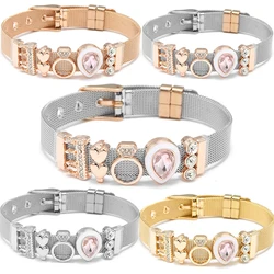 Fashion Stainless Steel Mesh Bracelets Original DIY Crystal Crown Heart Beads Buckle Keeper Bracelets For Women Men Jewelry Gift
