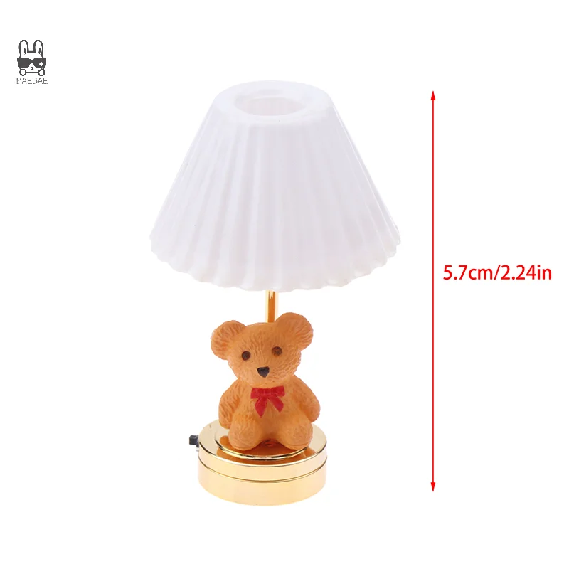 1:12 Dollhouse miniatura LED Light Cute Bear lampada da tavolo illuminazione domestica modello mobili Decor Toy Doll House accessori