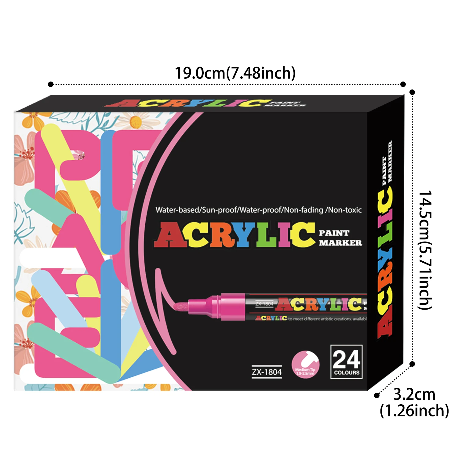 12/18/24 Farben Acryl-Marker-Set, mittlere Spitze (2-3mm), geeignet für Steinmalerei, schwarzes Papier und Skateboard-Dekoration – Detail 13