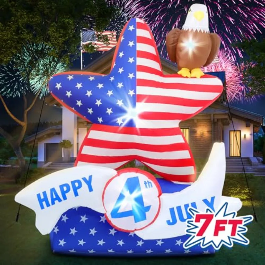 

7FT Independence Day Decorations Inflatables, Upgraded 4th of July Decor American Flag Star and Bald Eagle Patriotic Inflatable