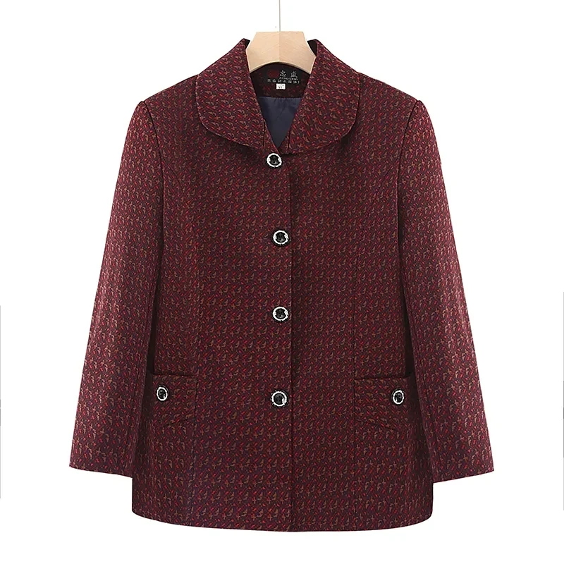 Abbigliamento donna anziana di mezza età primavera autunno risvolto Cardigan camicetta cappotto Large Size 5XL nonna giacca corta foderata Outwear