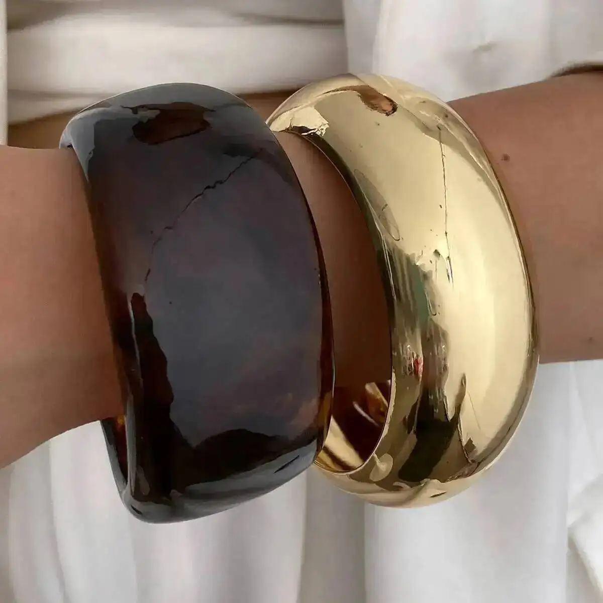 

KunJoe Vintage Metal Resin Stackable Wide Bracelets for Women Bohemian Brown Acrylic Bracelet Bangle Party Jewelry Accessories