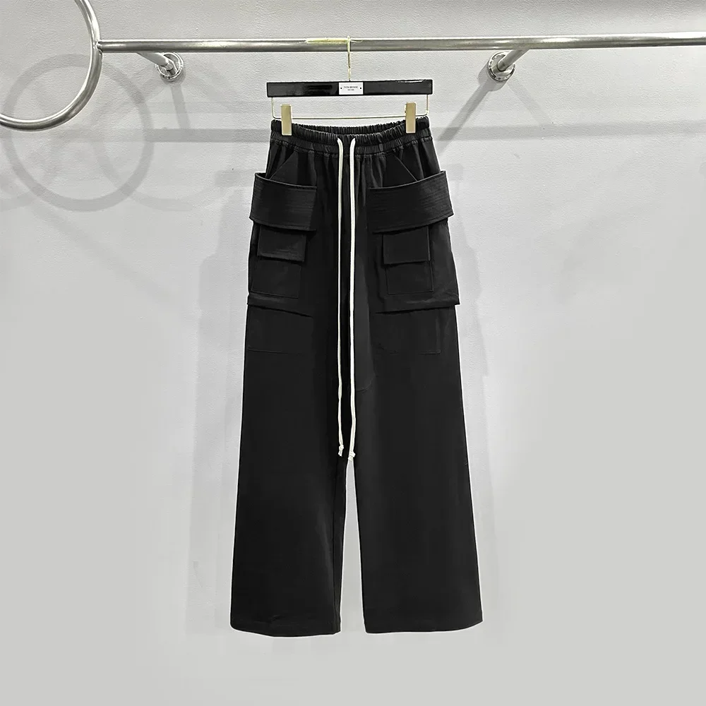 Rick Cargo Pants 24FW Y2k Higher Quality Men's Pants Solid Black Double-ring  Trousers Casual Streetwear Loose Cargo Pants