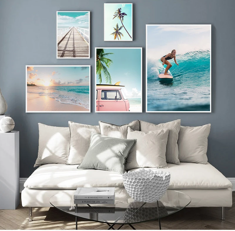 Surfing Girl Bridge Sea Beach Landscape Wall Art Canvas Painting Nordic s And Prints Wall Pictures For Living Room Decor