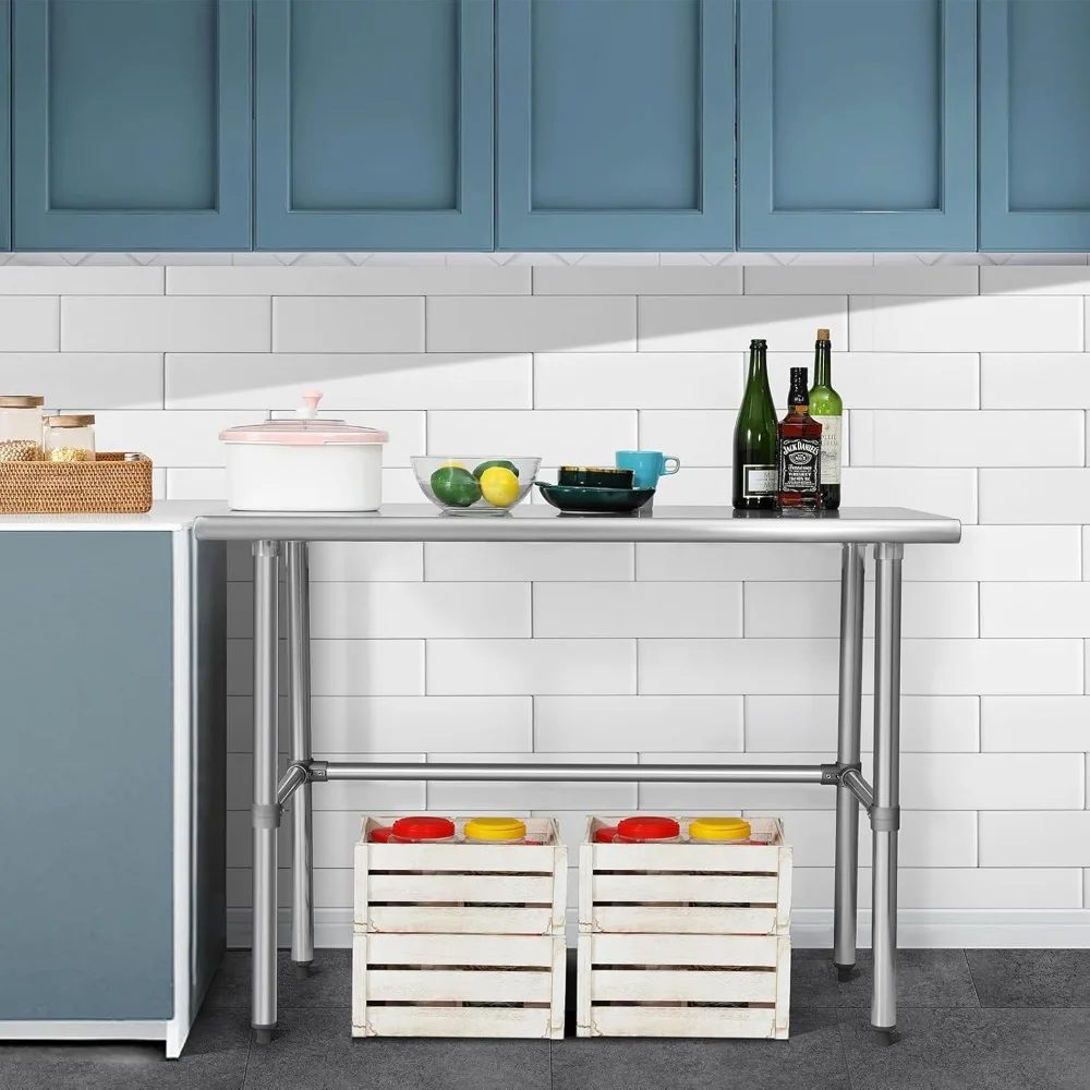 Open Base Stainless Steel Table 24 x 48 Inches, NSF Commercial Heavy Duty Prep & Work Table with Galvanized Legs for Restaurant