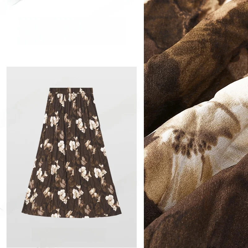 

Модная повседневная юбка с цветочным принтом, юбка миди с высокой талией, юбка А-силуэта из полиэстера, новинка весны 2024, женская юбка