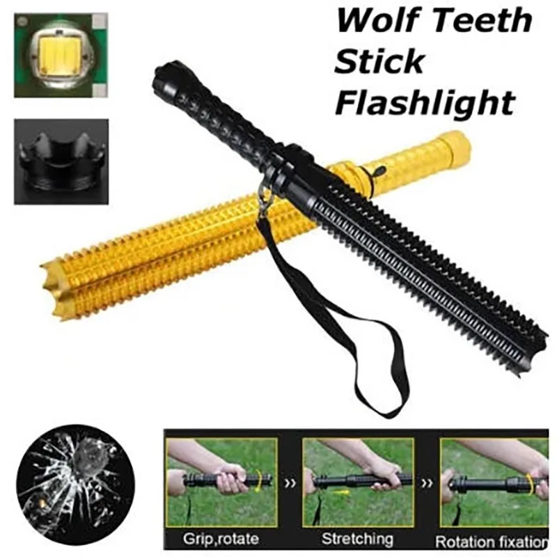 

Перезаряжаемый тактический фонарик с длинной ручкой, аварийный молоток для самообороны, уличный фонарь для выживания