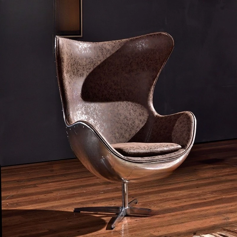 

Aluminum leather rivet office swivel chair industrial style retro egg cafe bar chair computer