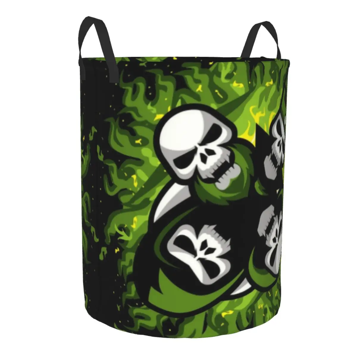 Flaming Green Kingdom Skulls Laundry Hamper Large Clothes Storage Basket Skeleton Fire Toys Bin Organizer for Boy Girl