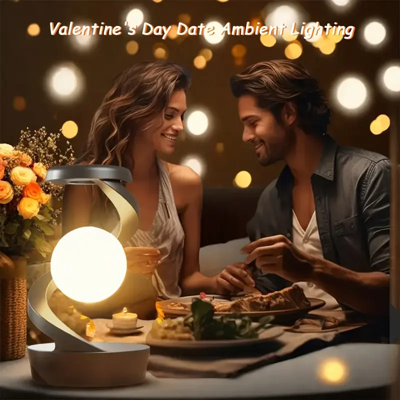 مصباح طاولة إبداعي، مصباح عائم دوار مع شاحن لاسلكي 15 وات، شاحن لاسلكي للهاتف المحمول، ضوء ليلي لجو RGB #4