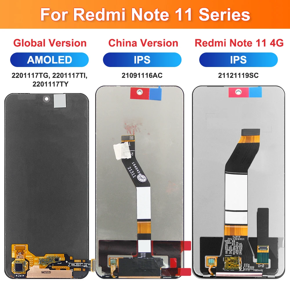 6.43インチ Redmi Note 11用 2201117 TG ディスプレイ交​​換用、Xiaomi