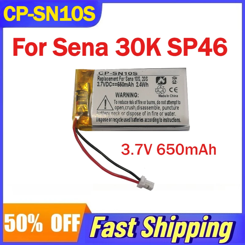 

3.7V 650mAh CP-SN10S Lithium-ion Battery for Sena 30K SP46 Bluetooth Headset Rechargeable Batteries