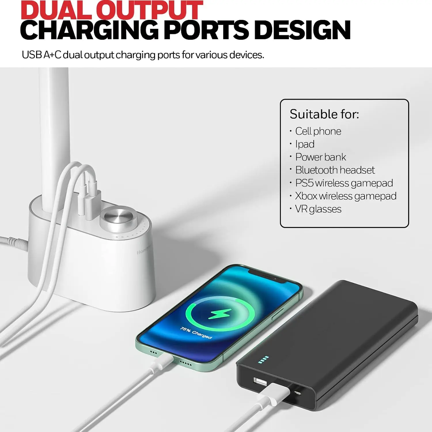 Lampe de bureau LED à intensité variable en continu avec Ports de chargement USB, lampe de table pliable pour le soin des yeux, pour la maison, le bureau et la chambre à coucher