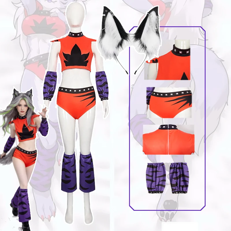 2026 Anime Roxy Wolf Cosplay Costume Crop Top Pants Roxanne Wolf Halloween Role Play Combat Performance Disguise Stage Wear