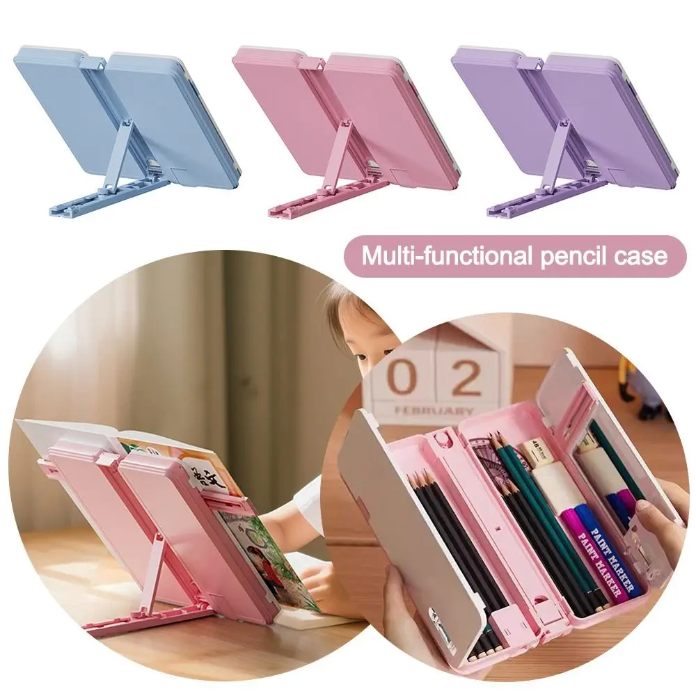 Dual-use Reading Bookshelf Pencil Case Large Capacity Multi-functional Pen Box Bookstand Stationery Box for Students